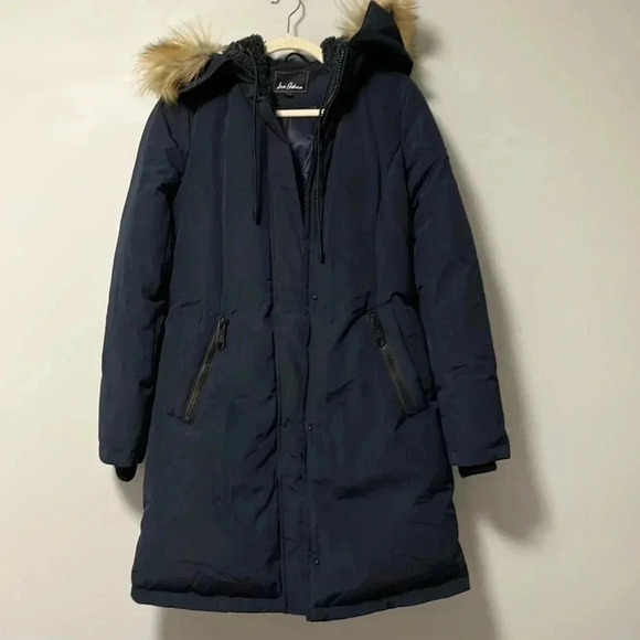 Sam Edelman Navy Winter Parka Faux Fur Hood - Picture 2 of 8